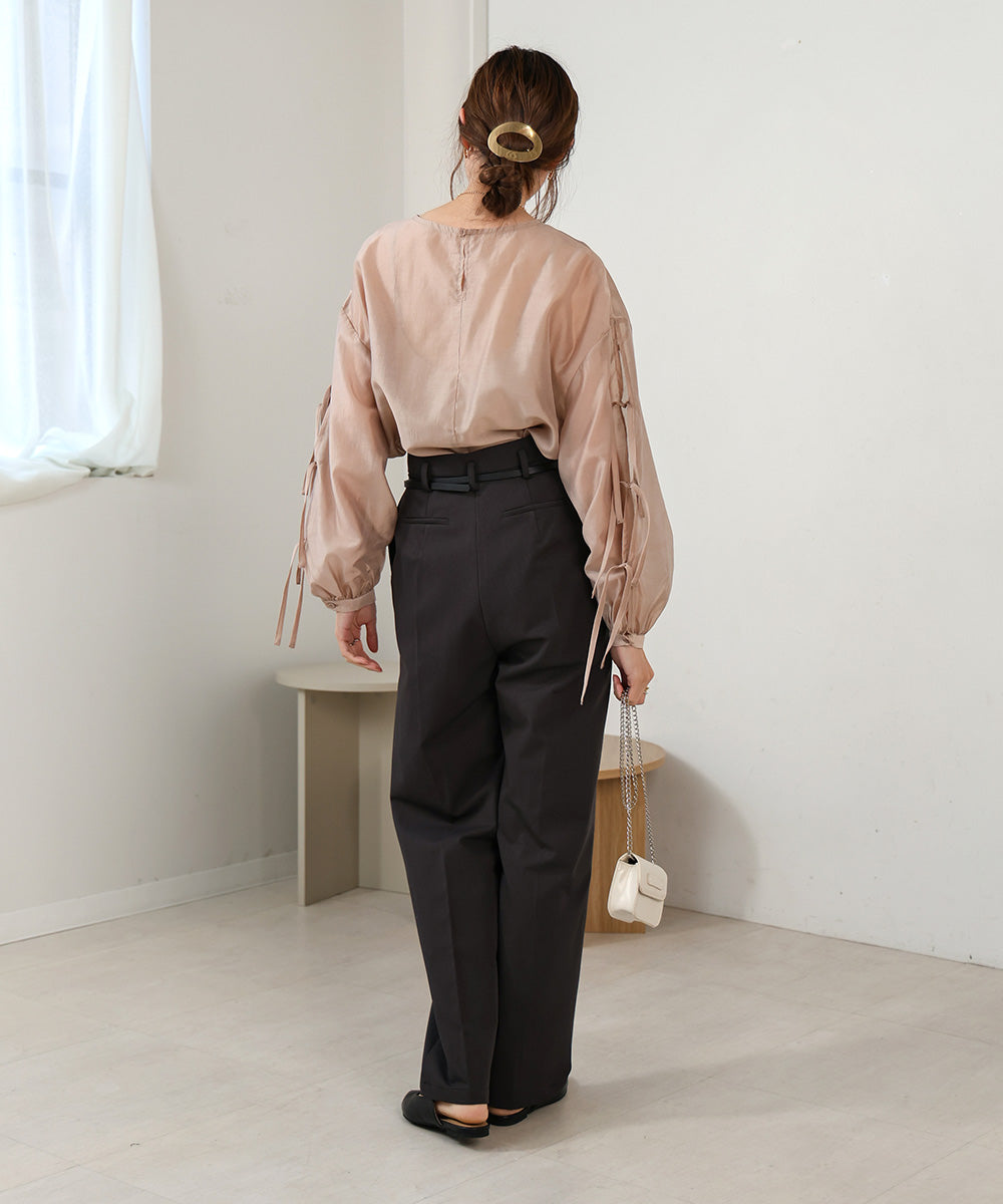 SLEEVE RIBBON SHEER BLOUSE