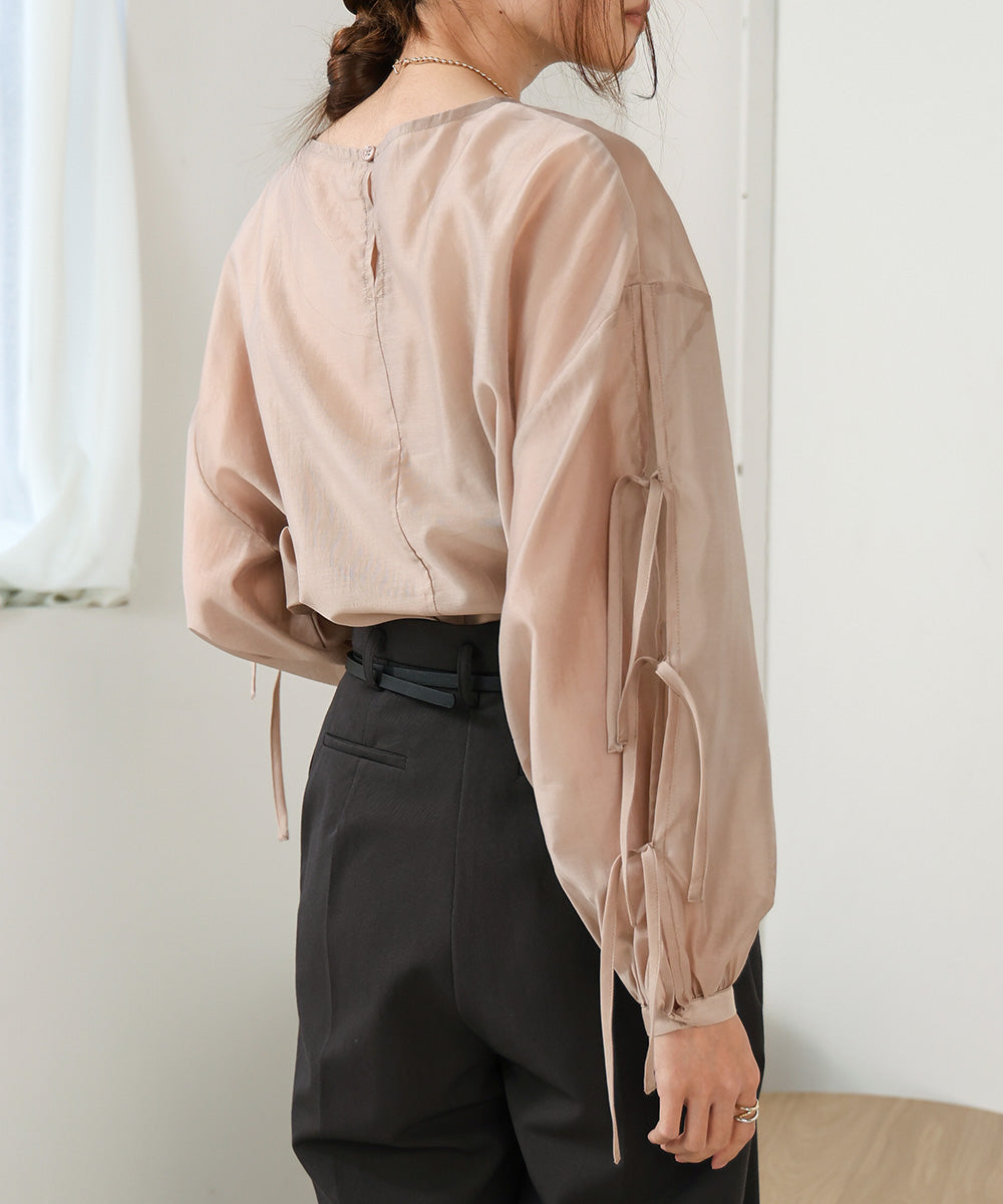 SLEEVE RIBBON SHEER BLOUSE