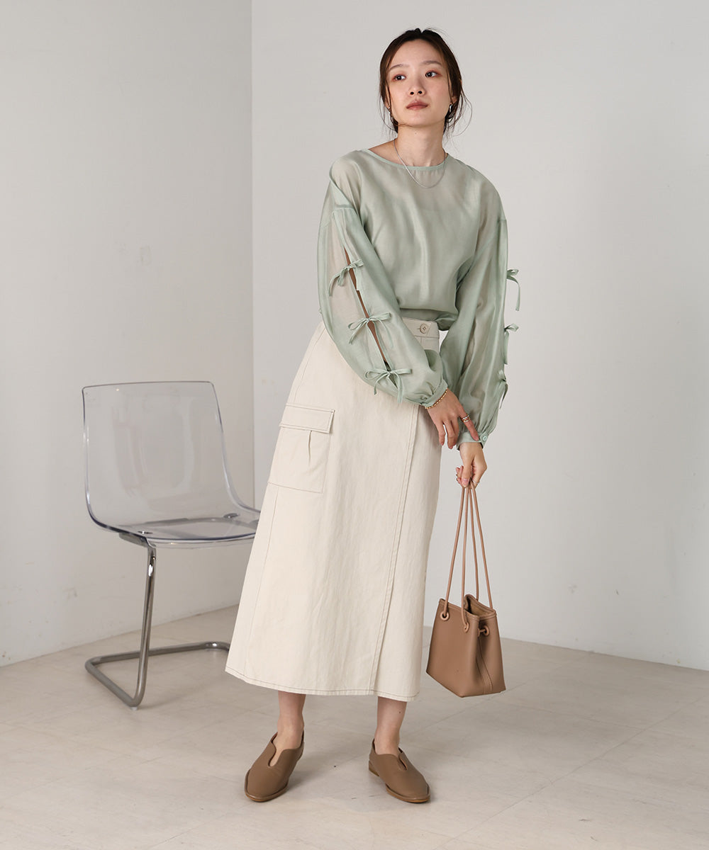SLEEVE RIBBON SHEER BLOUSE