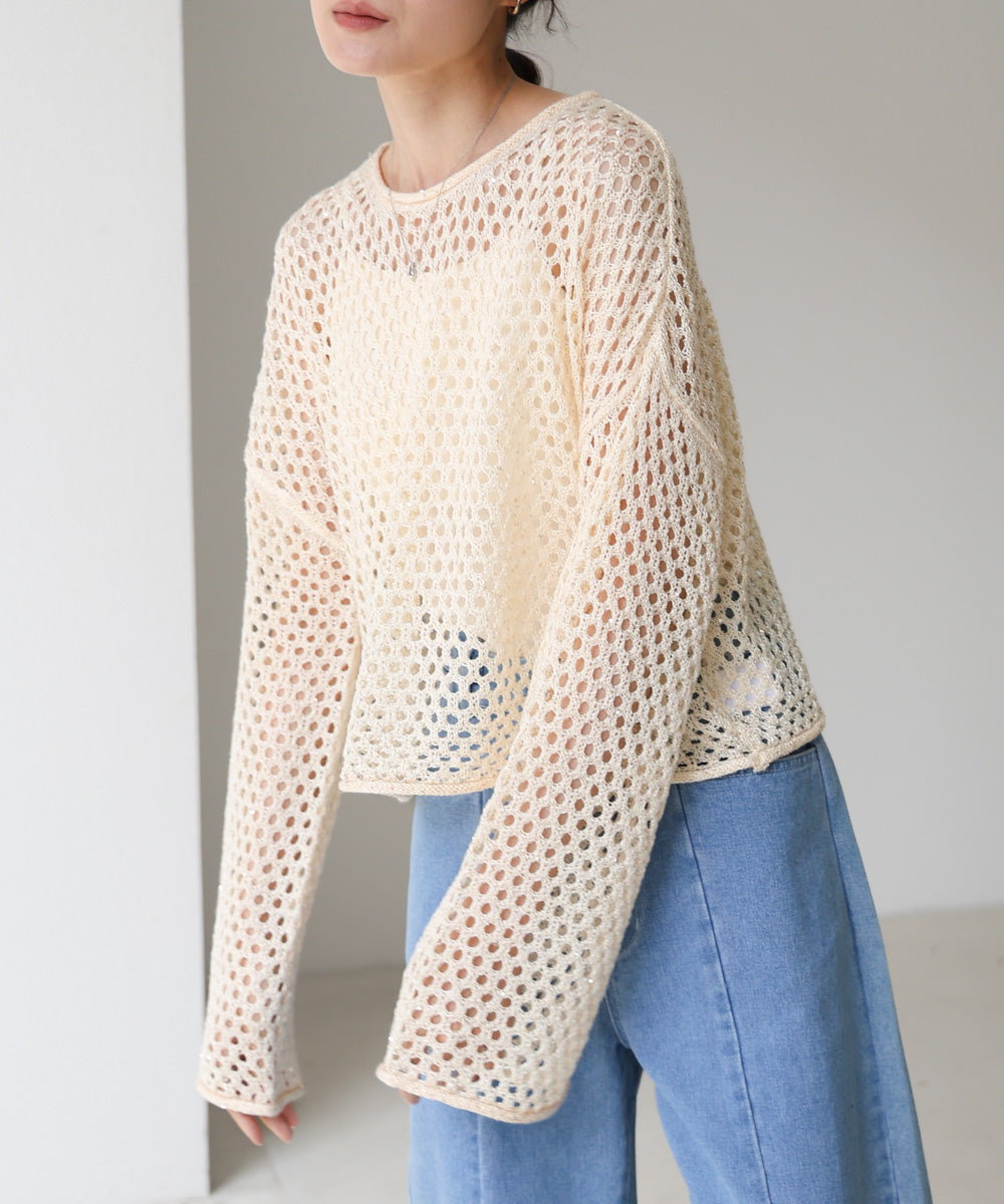 スパンコールメッシュニット