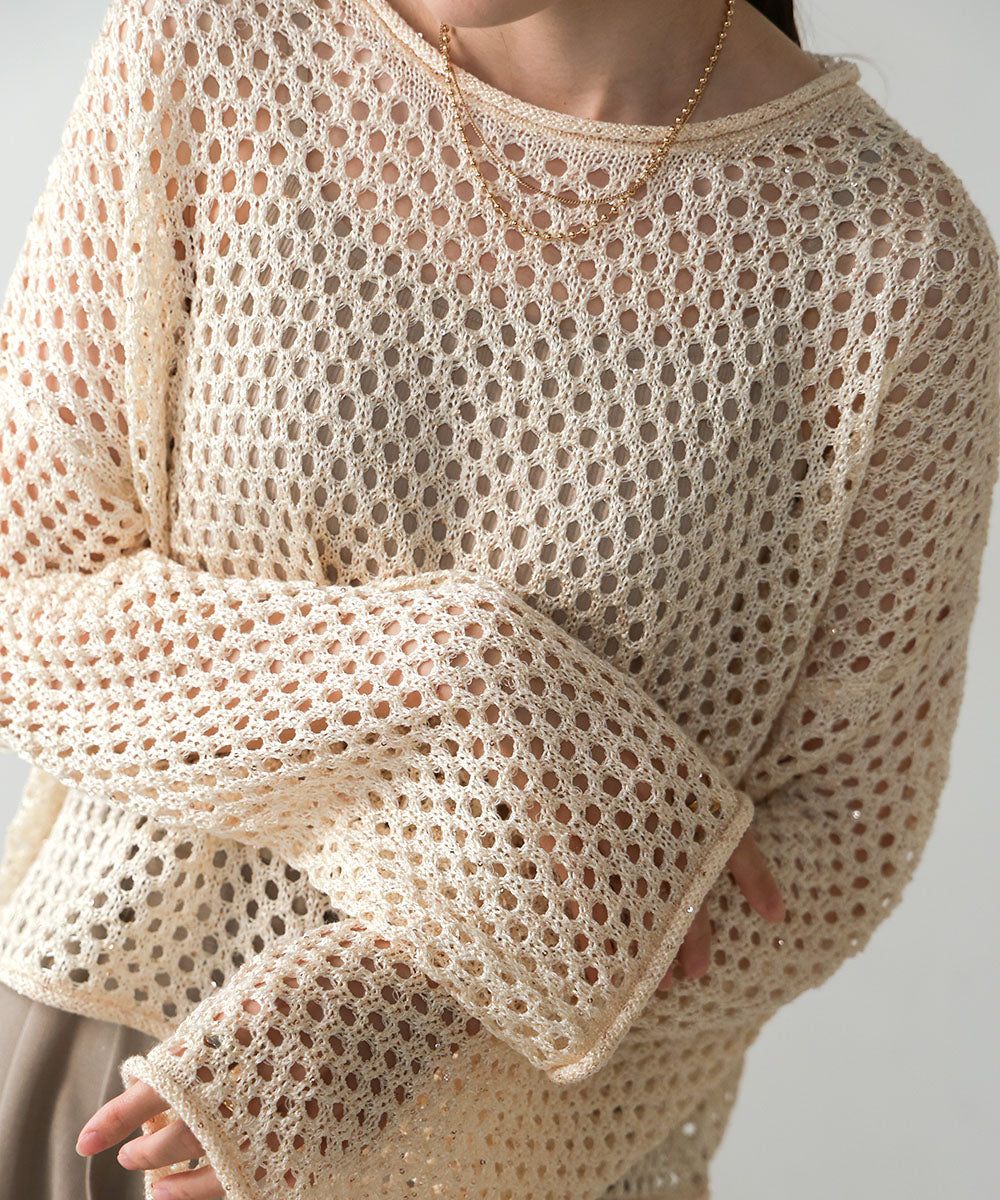 スパンコールメッシュニット