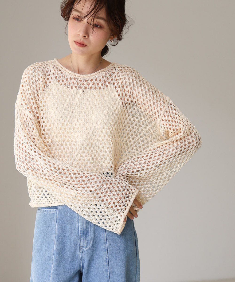 スパンコールメッシュニット