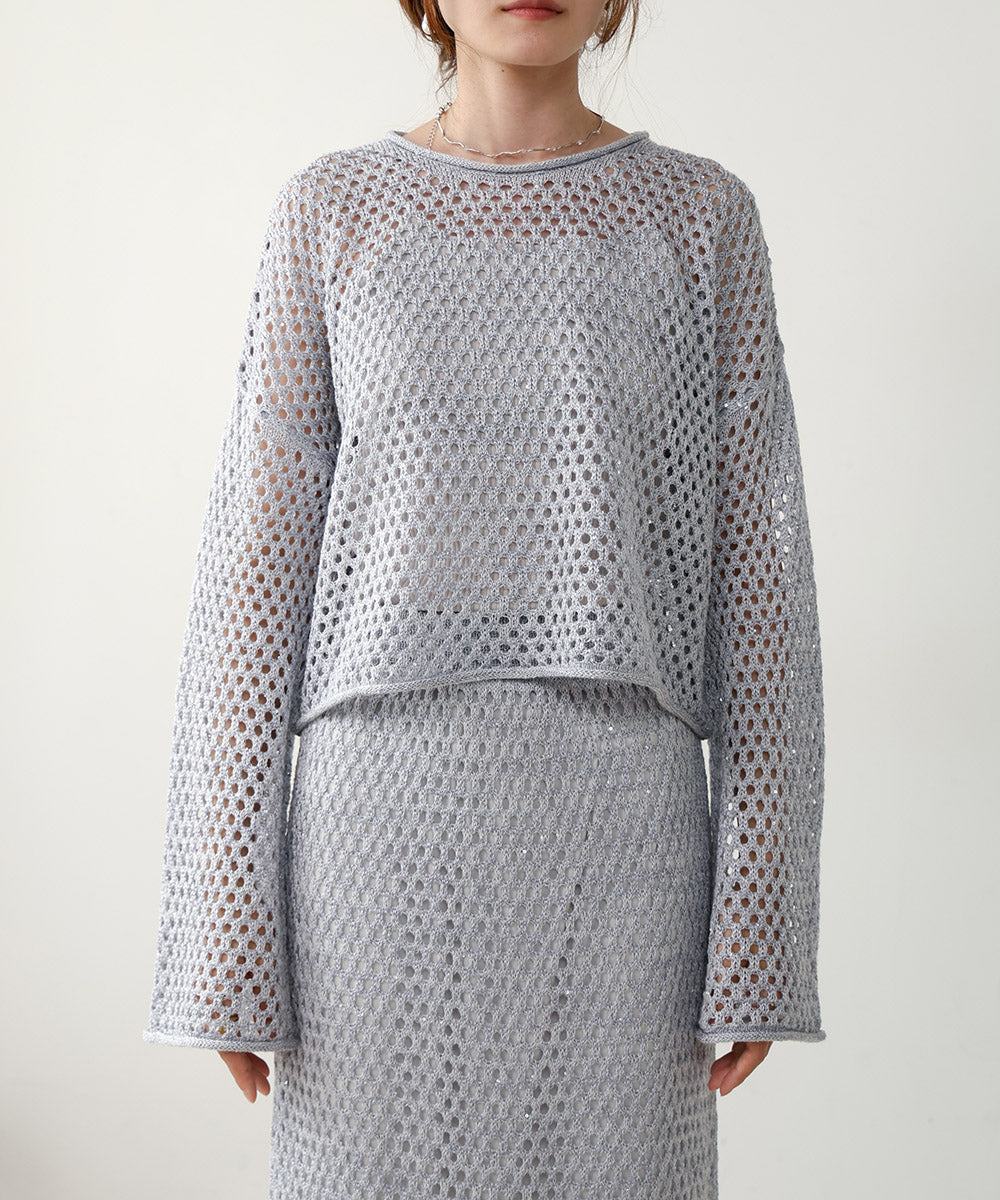 スパンコールメッシュニット