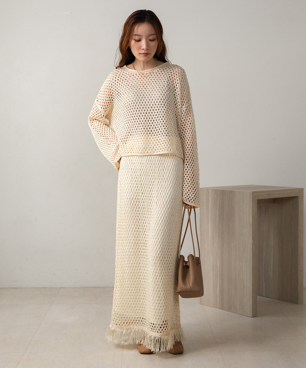 スパンコールメッシュニット