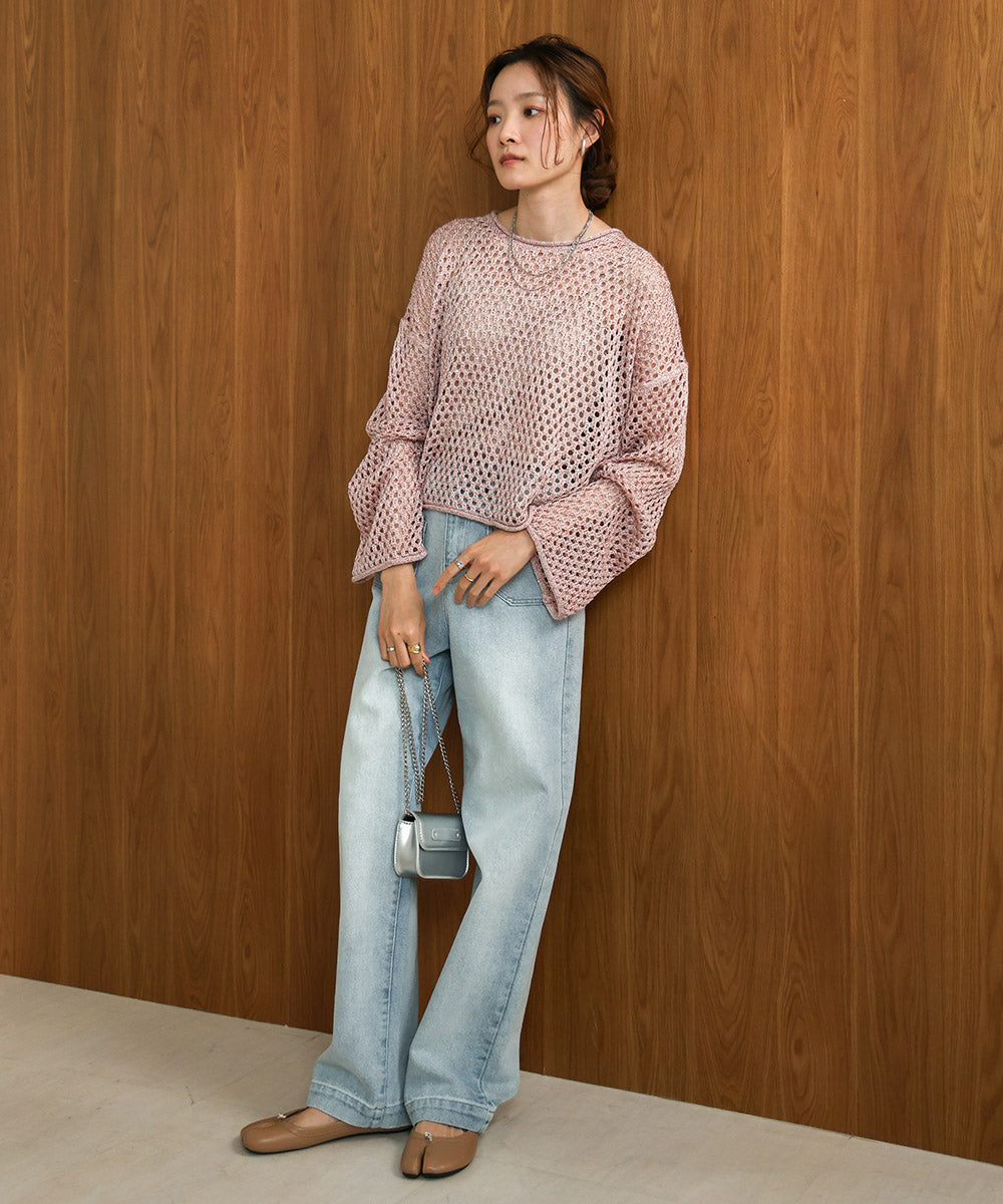 スパンコールメッシュニット