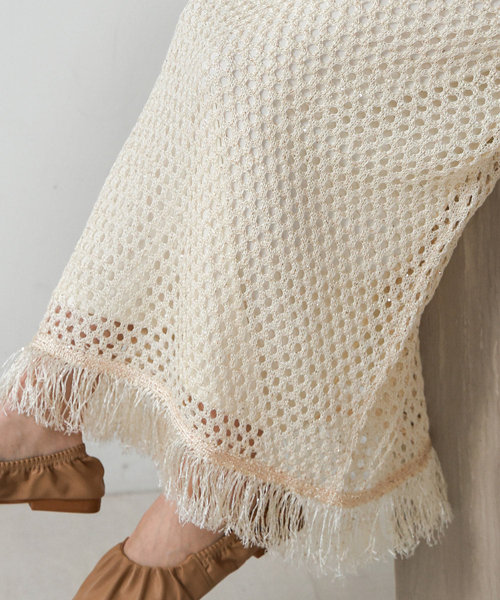 スパンコールメッシュフリンジスカート