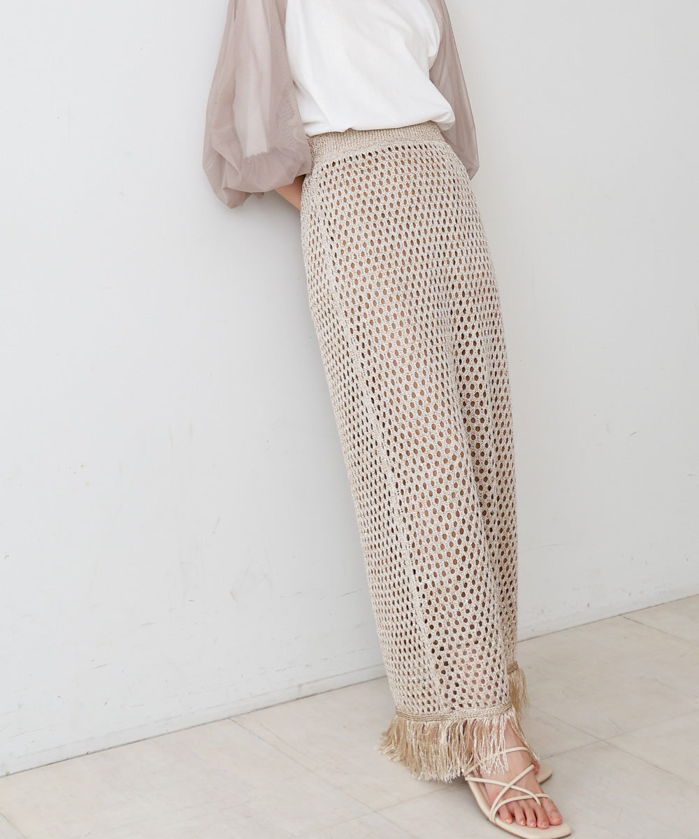 スパンコールメッシュフリンジスカート