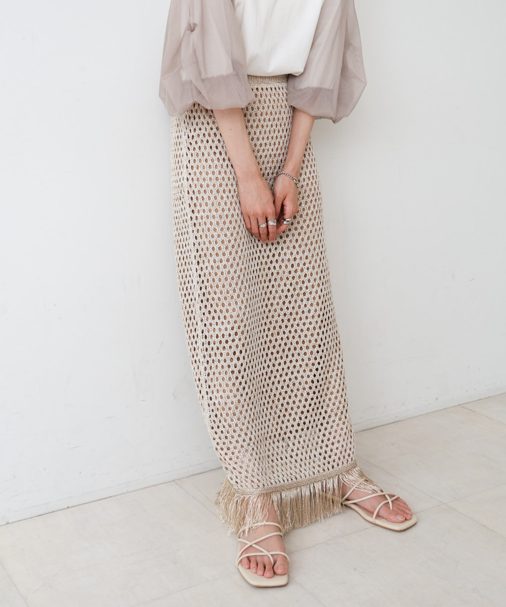 スパンコールメッシュフリンジスカート