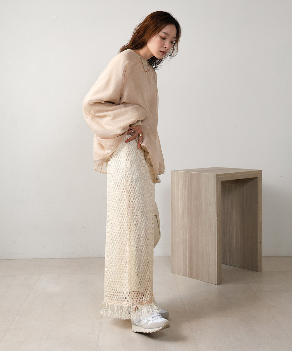 スパンコールメッシュフリンジスカート