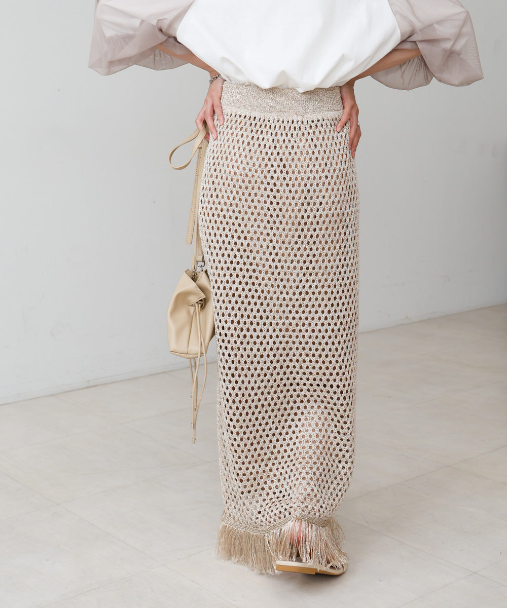 スパンコールメッシュフリンジスカート