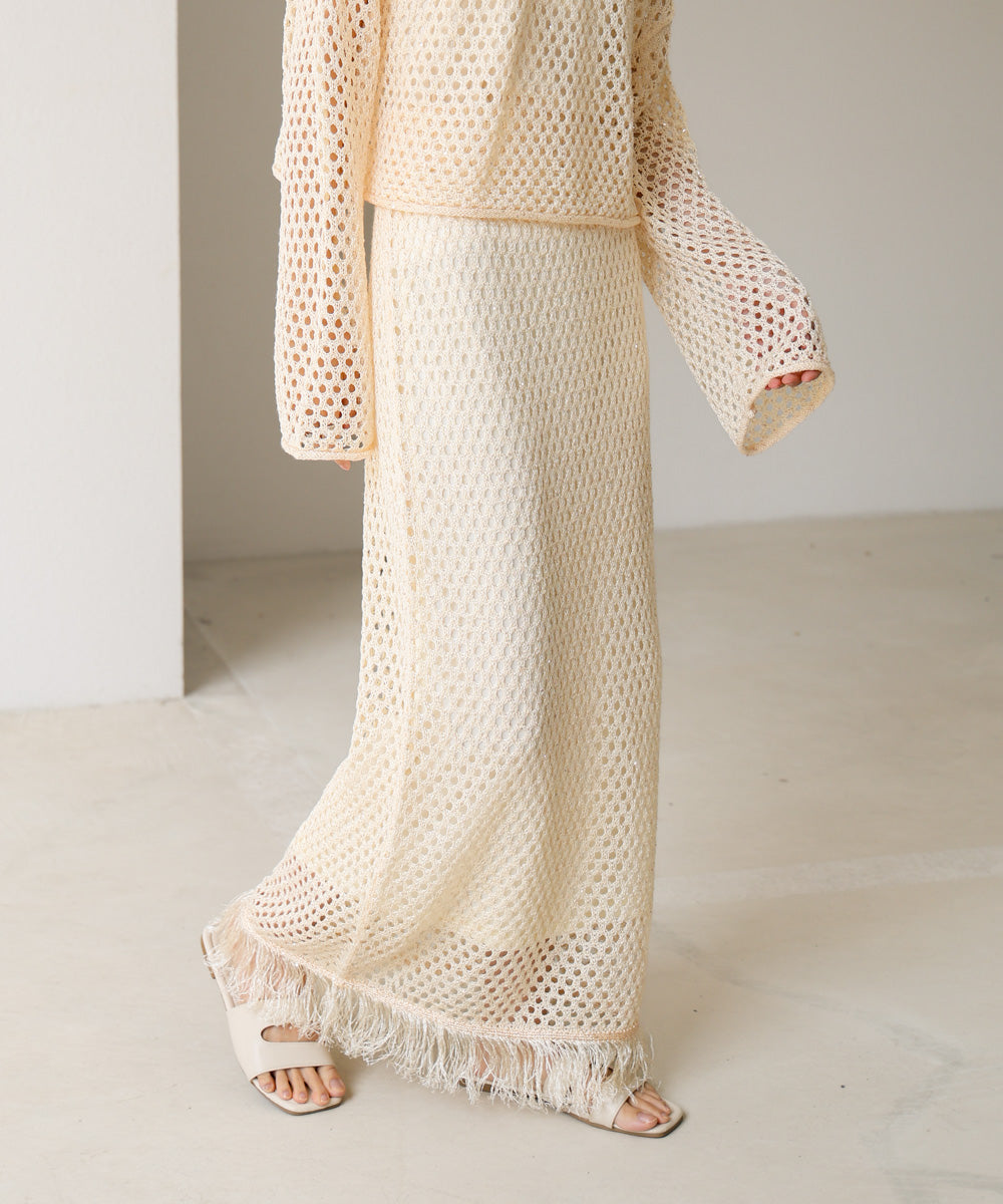 スパンコールメッシュフリンジスカート