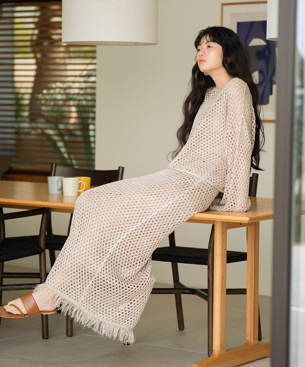 スパンコールメッシュフリンジスカート