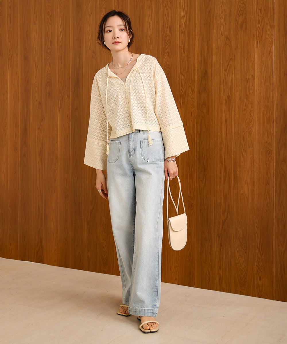 EMBROIDERY LACE CAFTAN BLOUSE