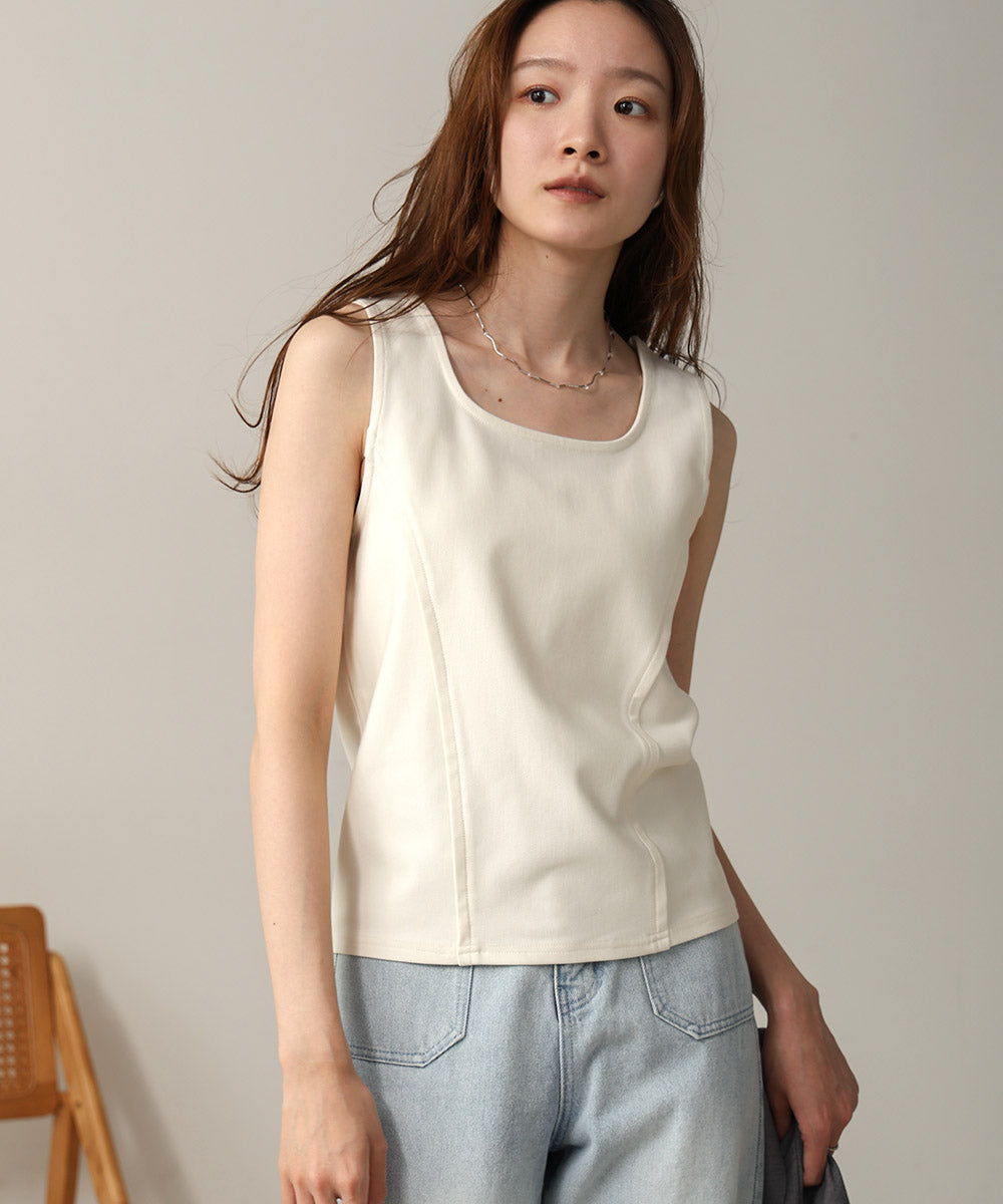 SQUARE NECK TUCK DESIGN TANK TOP