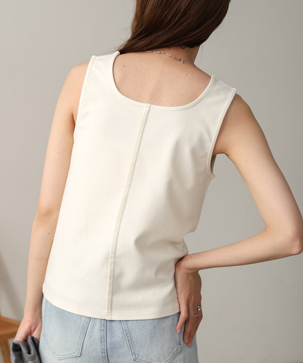 SQUARE NECK TUCK DESIGN TANK TOP