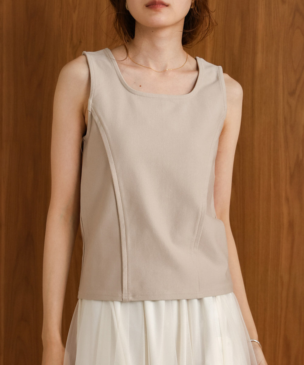 SQUARE NECK TUCK DESIGN TANK TOP