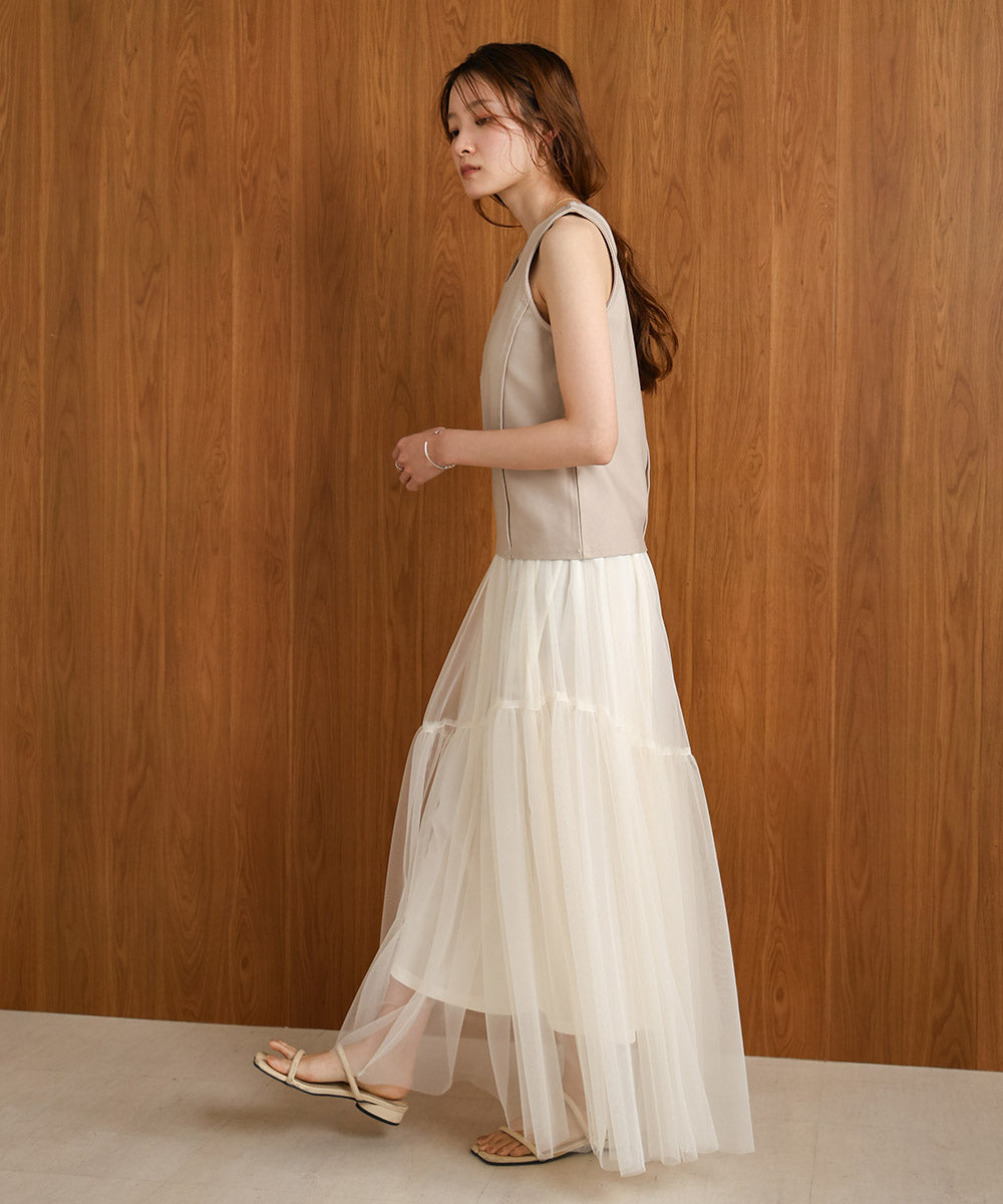 SQUARE NECK TUCK DESIGN TANK TOP