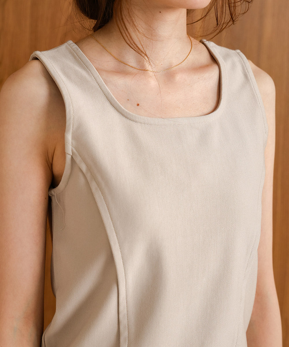 SQUARE NECK TUCK DESIGN TANK TOP