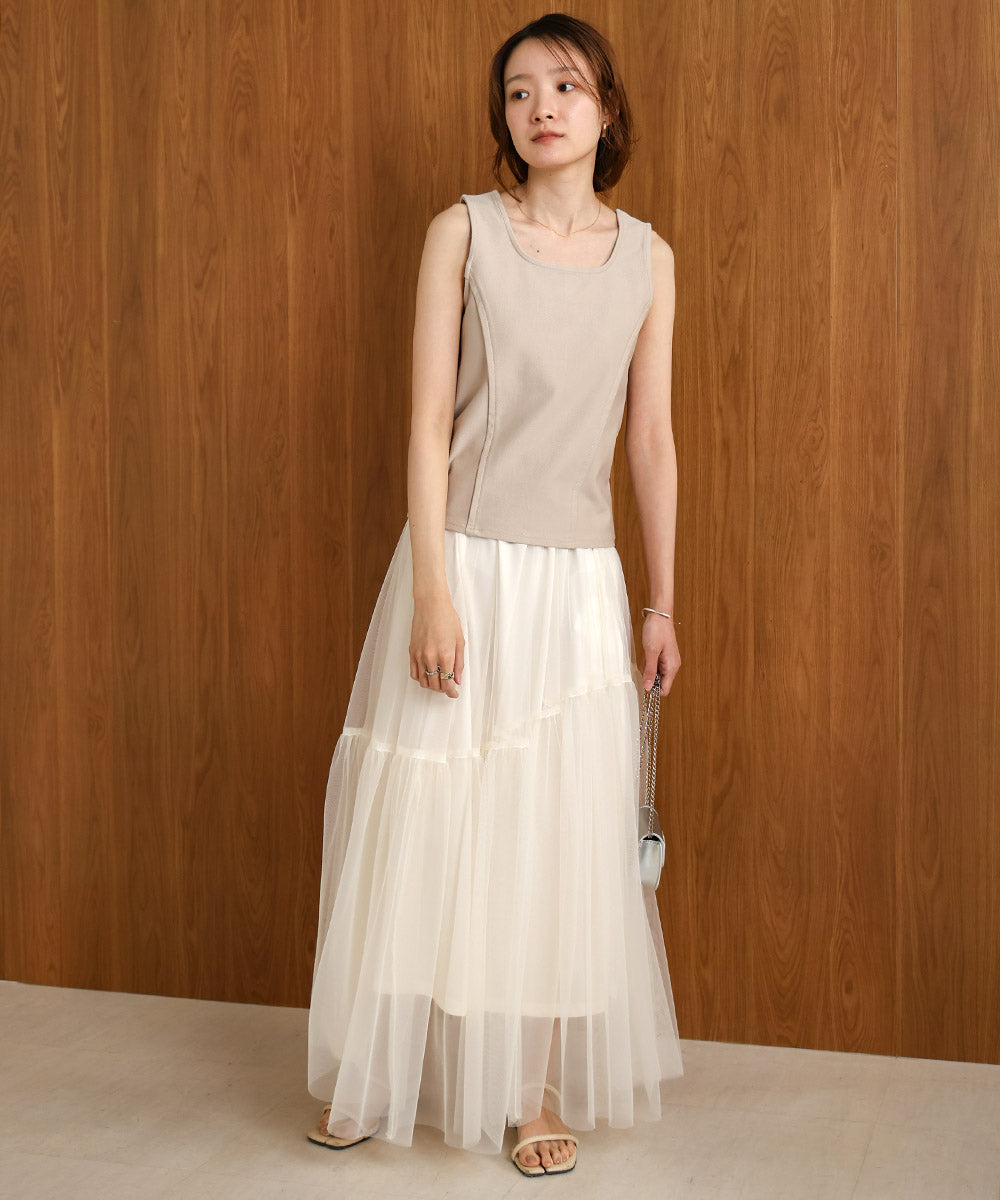 SQUARE NECK TUCK DESIGN TANK TOP