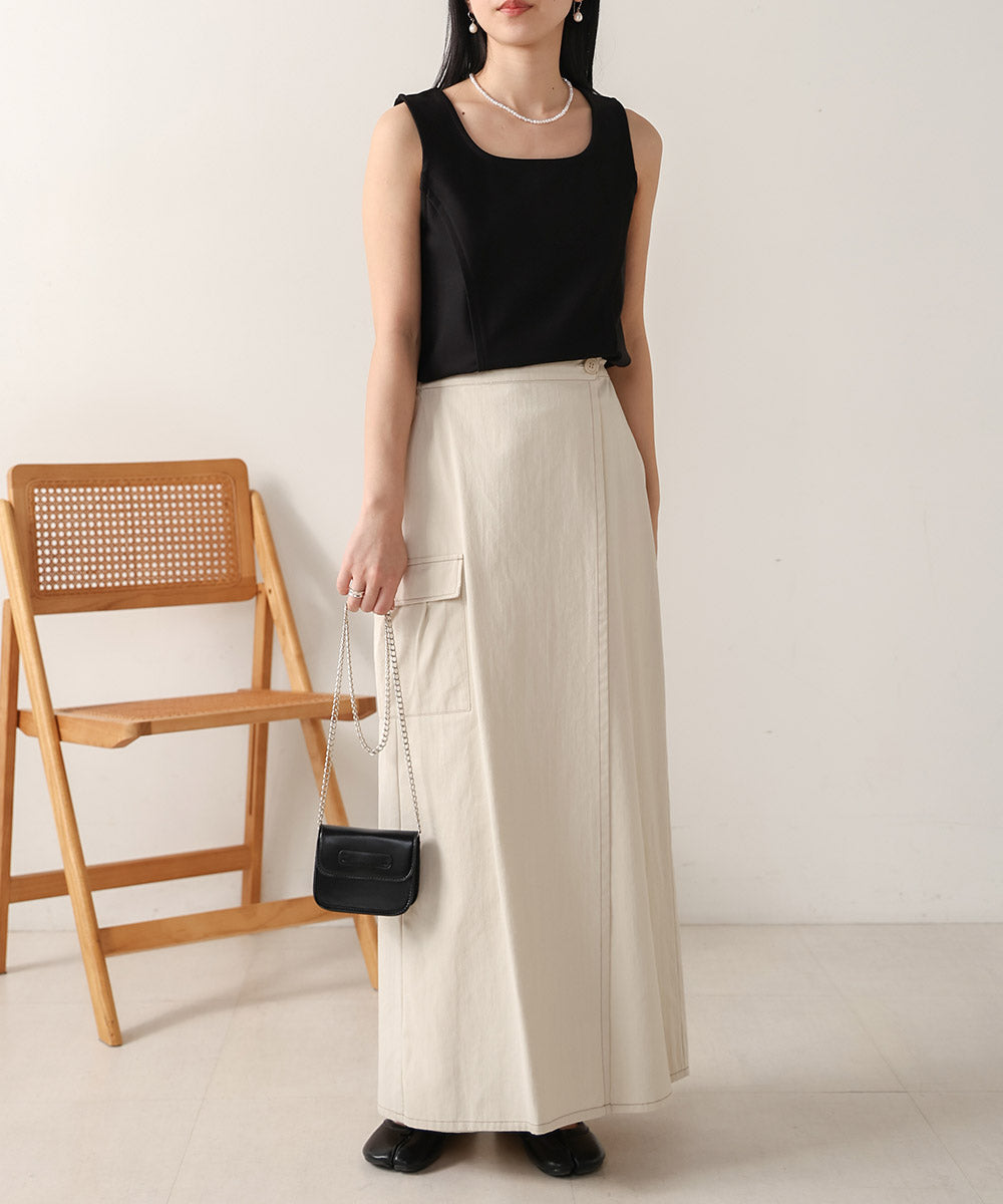 SQUARE NECK TUCK DESIGN TANK TOP