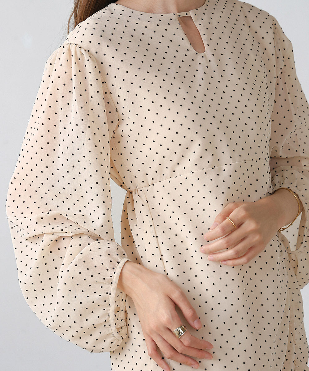 SHEER DOT GATHERED SLIT ONEPIECE