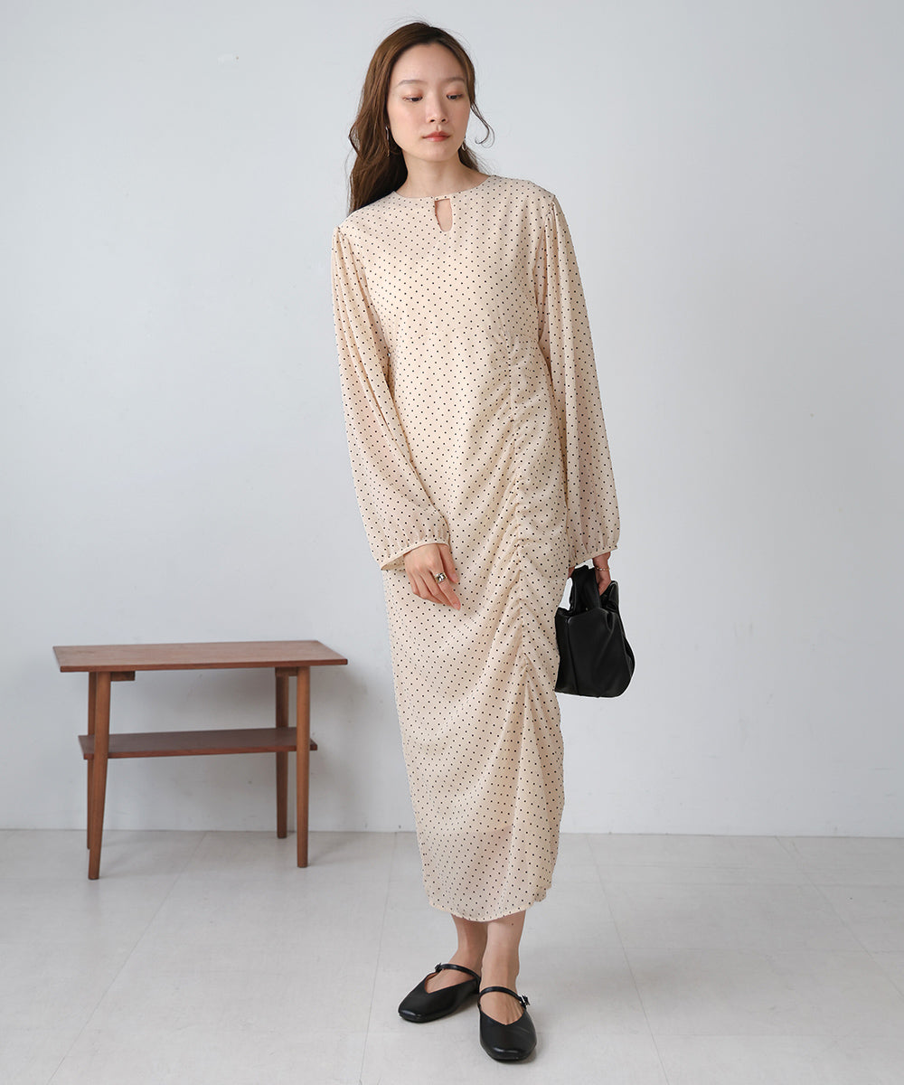 SHEER DOT GATHERED SLIT ONEPIECE