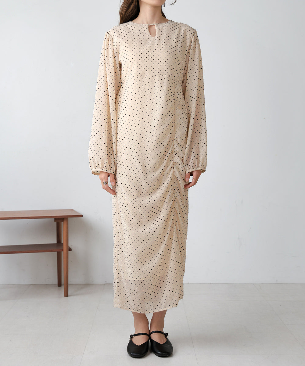 SHEER DOT GATHERED SLIT ONEPIECE