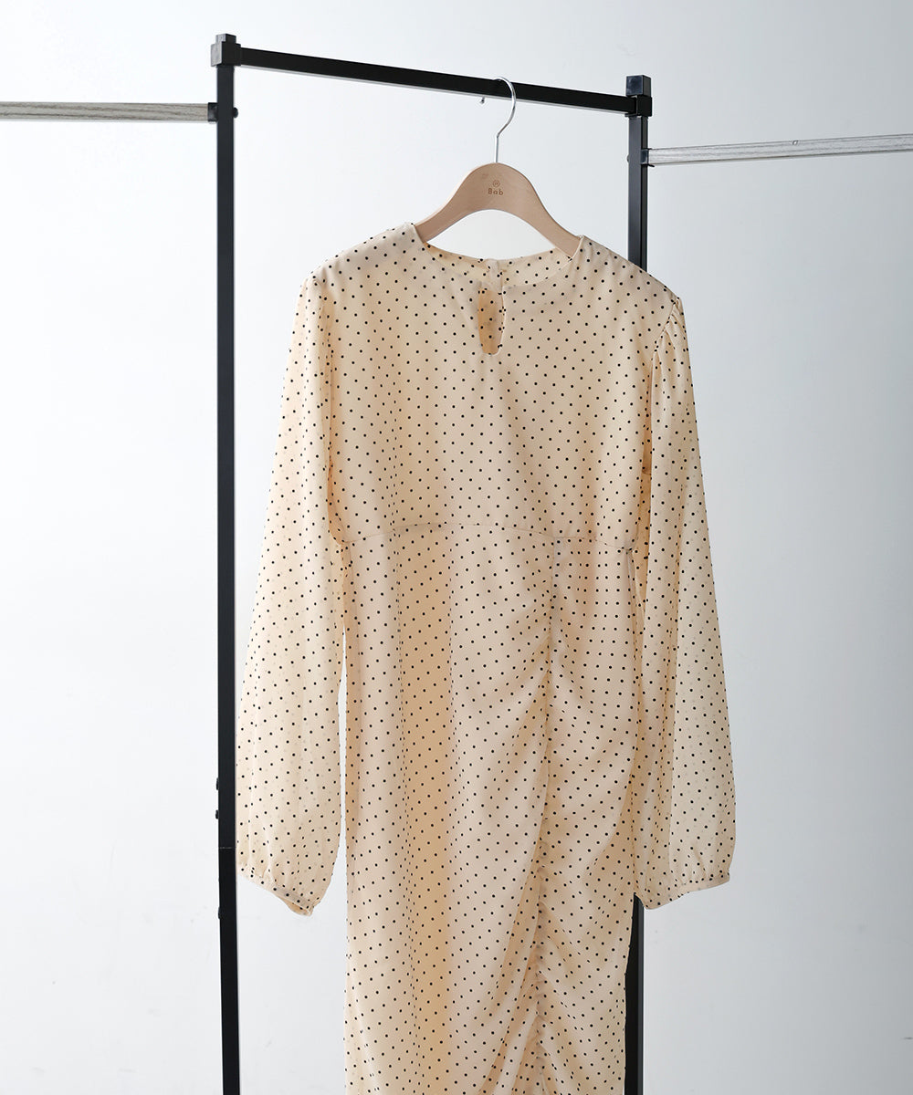 SHEER DOT GATHERED SLIT ONEPIECE