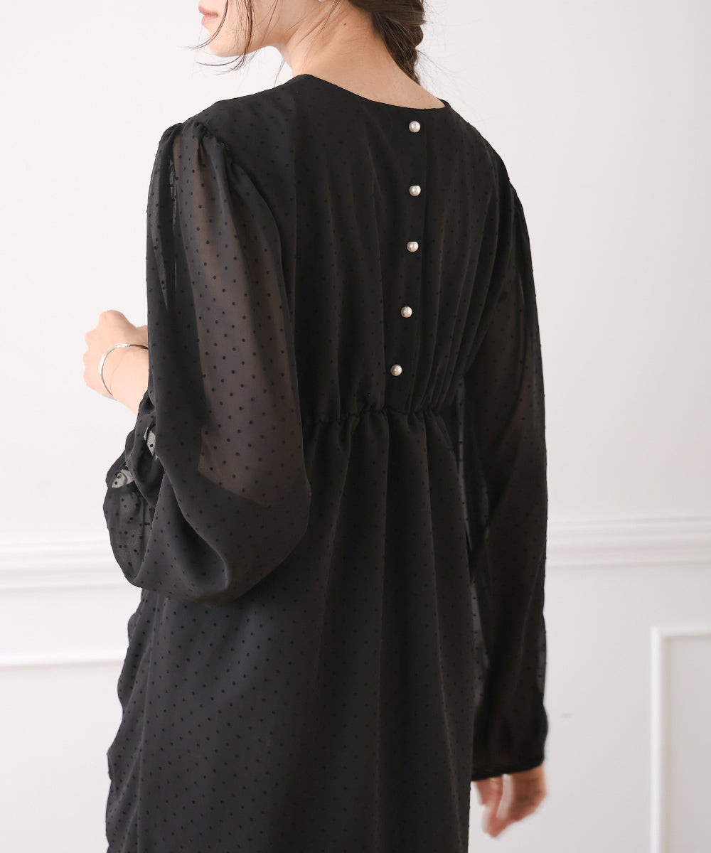 SHEER DOT GATHERED SLIT ONEPIECE