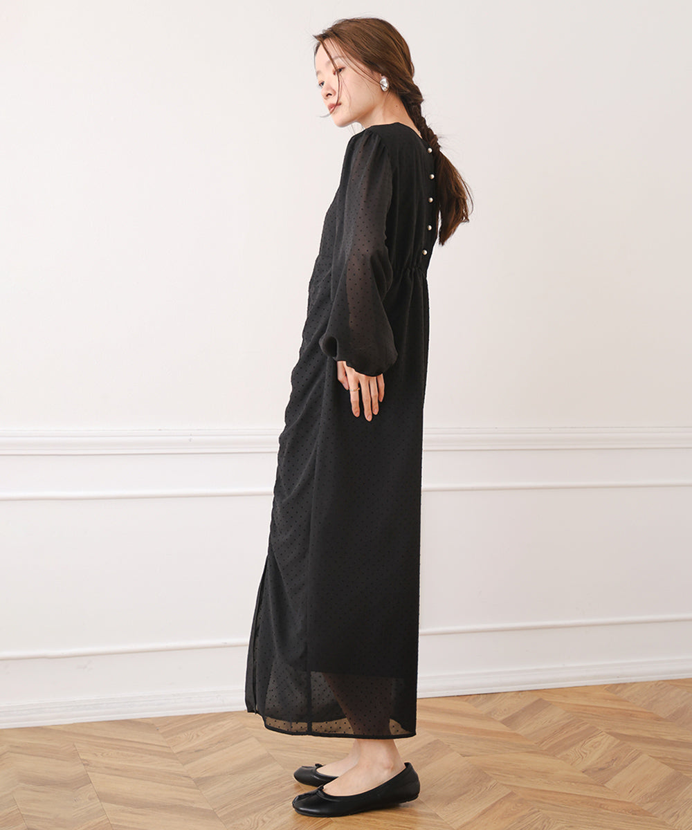 SHEER DOT GATHERED SLIT ONEPIECE