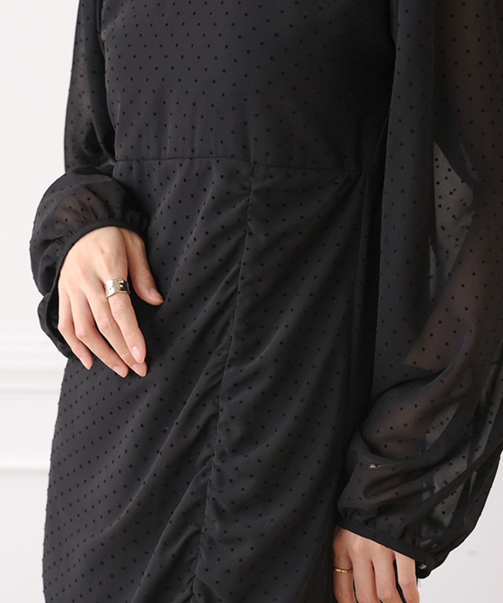 SHEER DOT GATHERED SLIT ONEPIECE