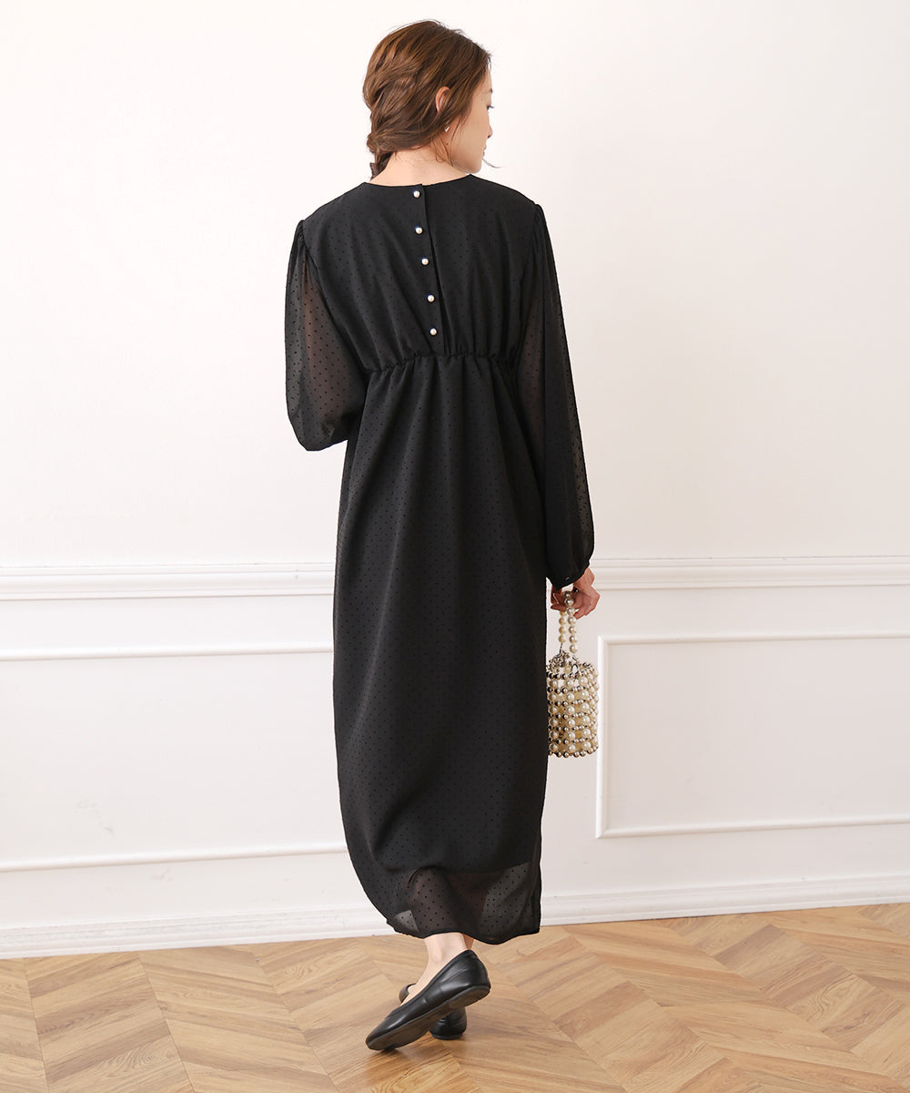 SHEER DOT GATHERED SLIT ONEPIECE