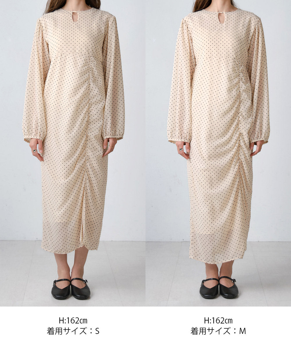 SHEER DOT GATHERED SLIT ONEPIECE