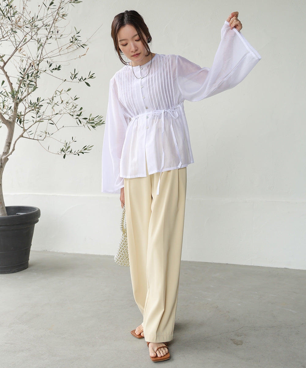 PINTUCK FLARE SLEEVE BLOUSE