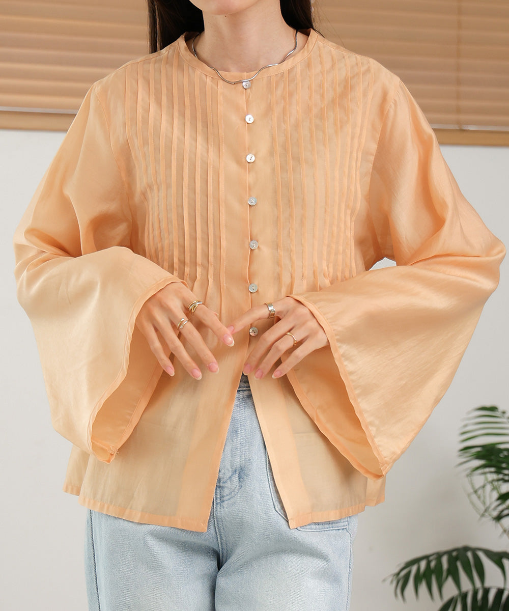 PINTUCK FLARE SLEEVE BLOUSE
