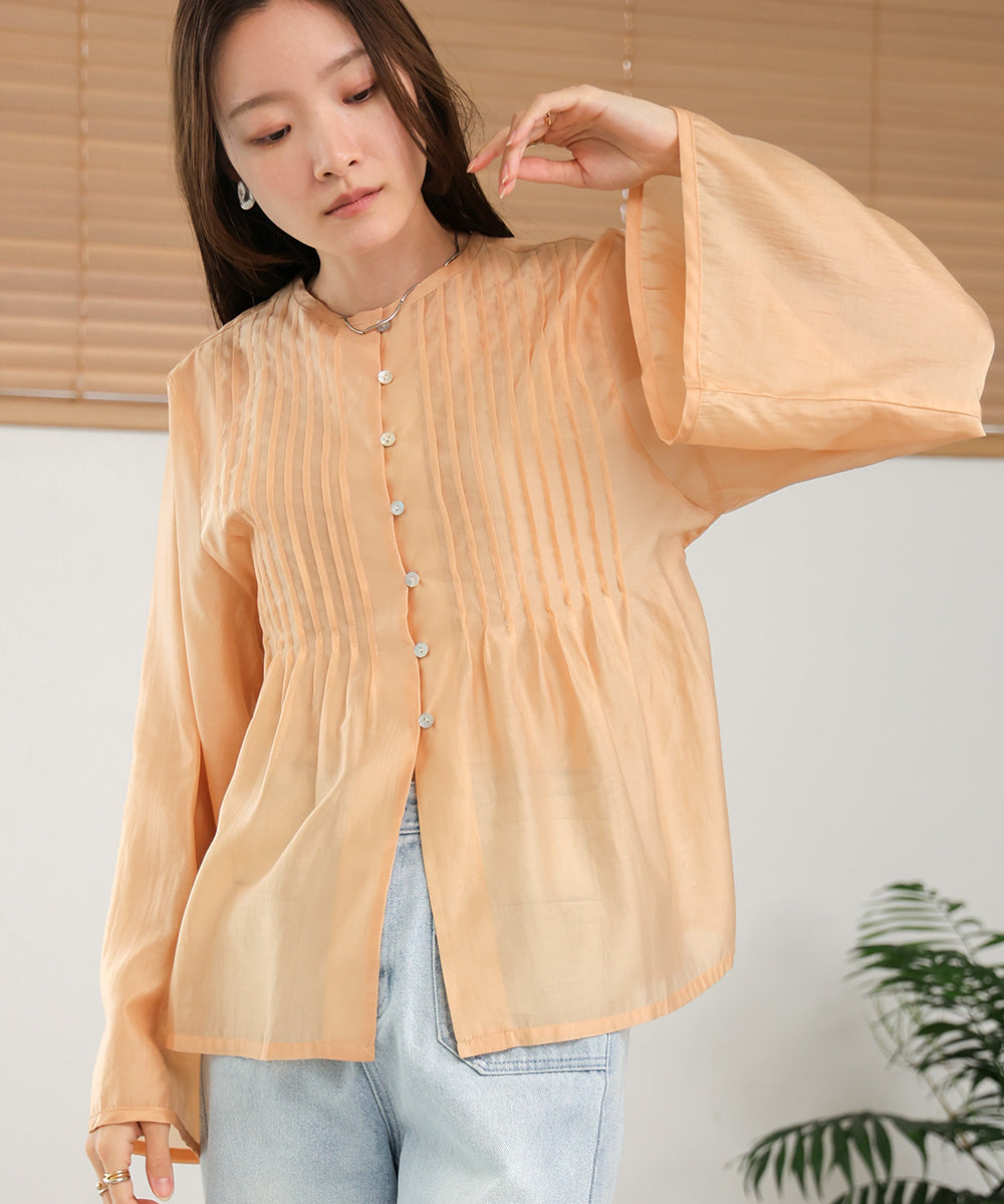 PINTUCK FLARE SLEEVE BLOUSE