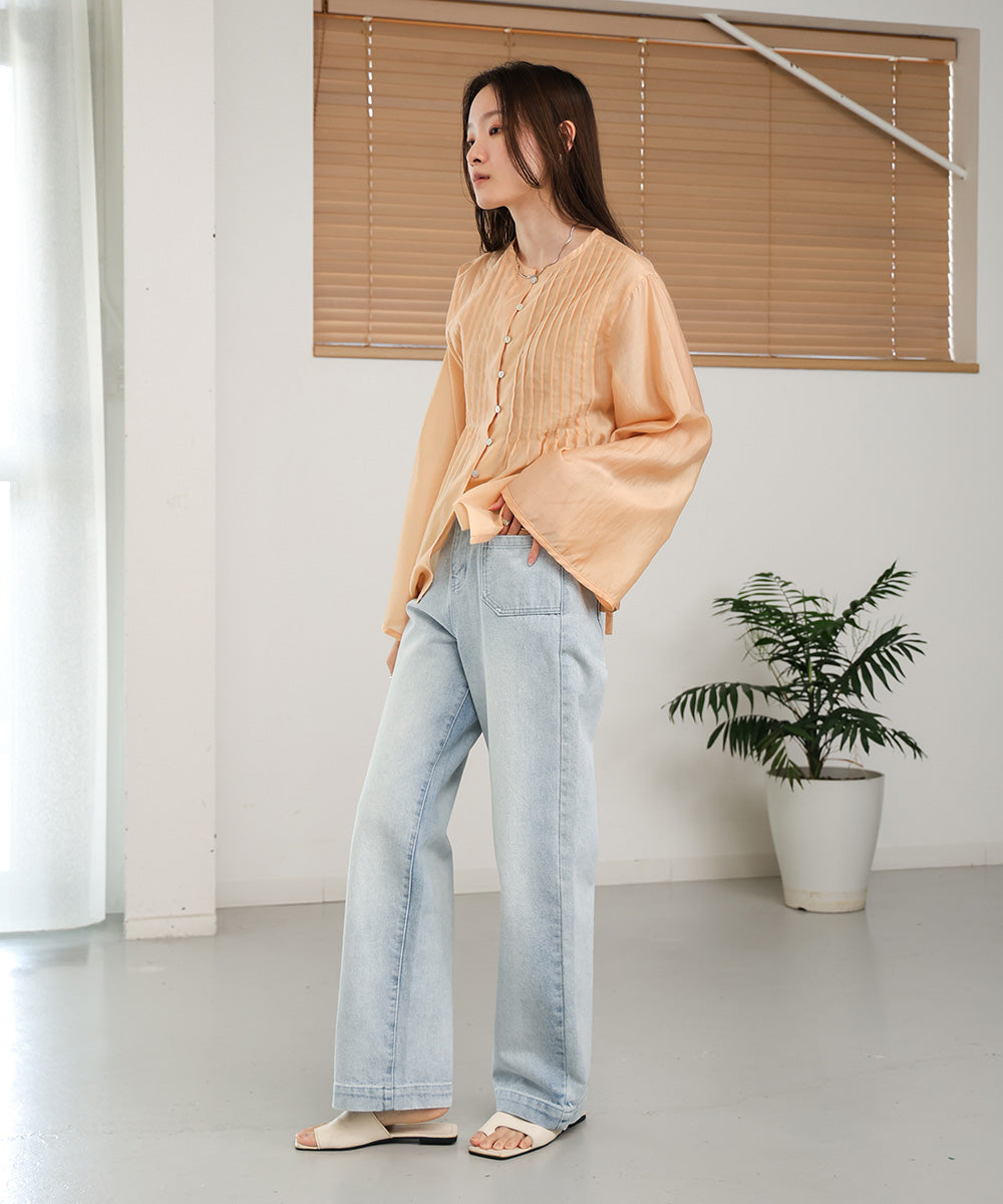 PINTUCK FLARE SLEEVE BLOUSE
