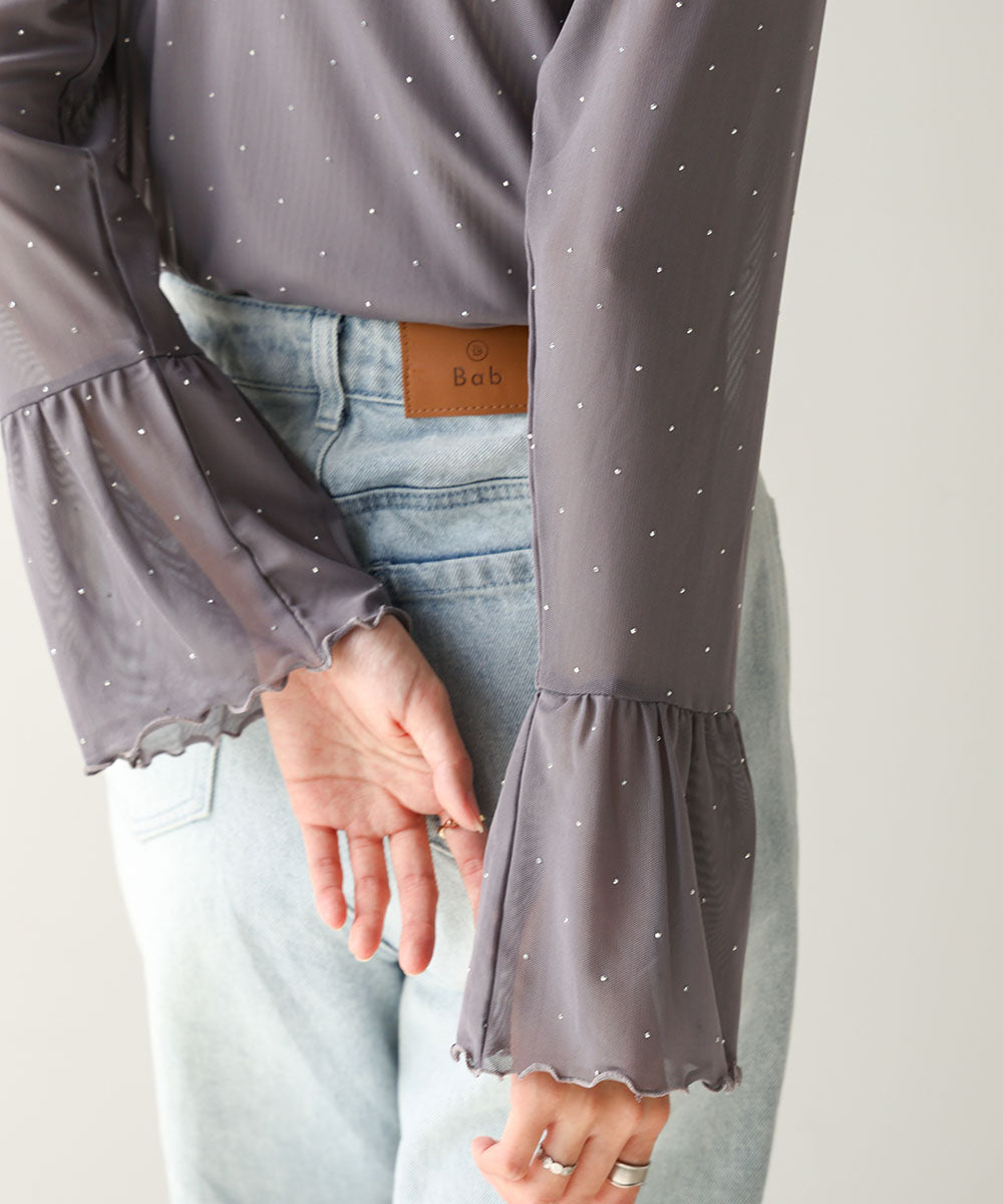 RHINESTONE SHEER TOP