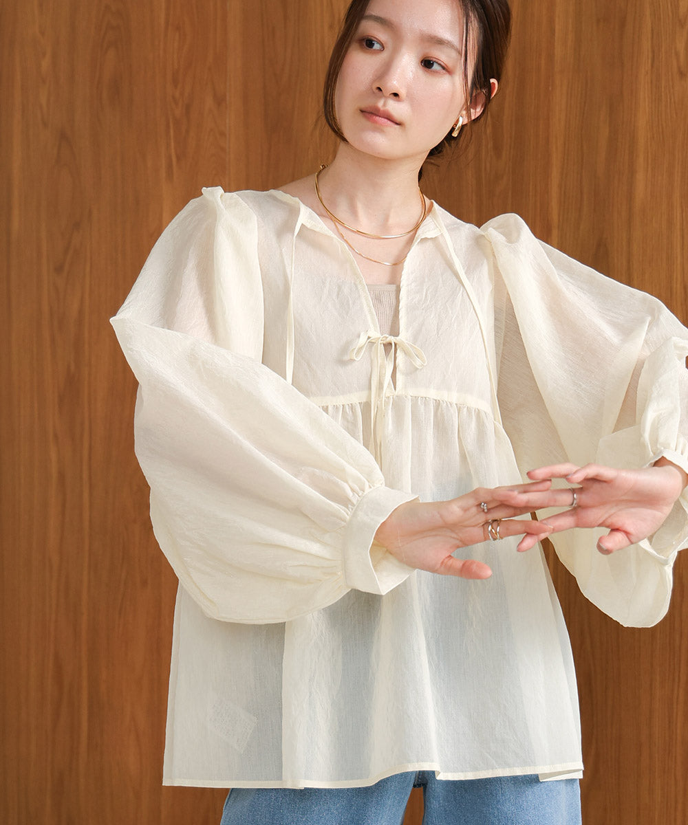 2way sleeve volume ribbon blouse