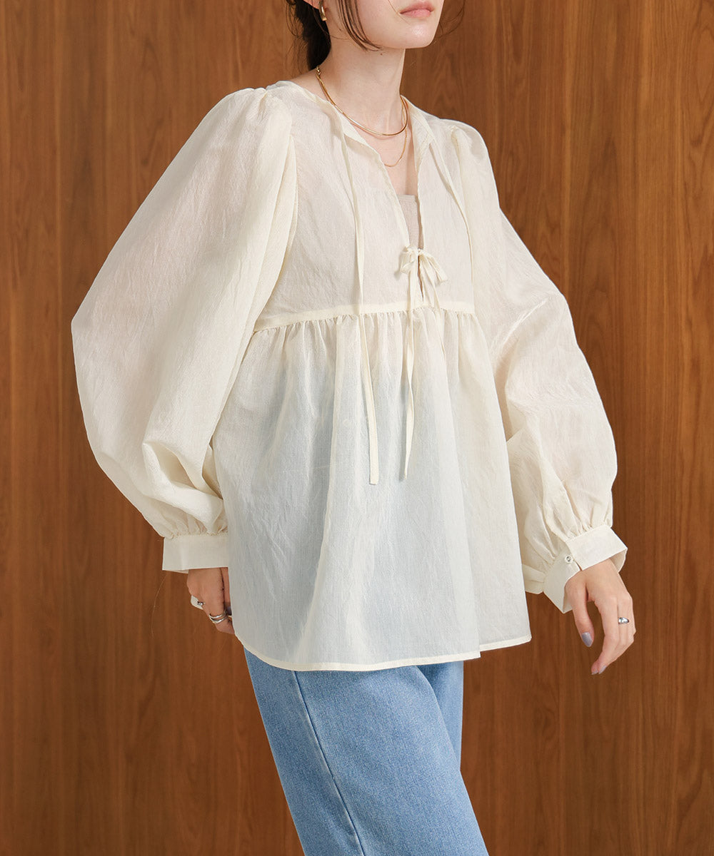 2way sleeve volume ribbon blouse