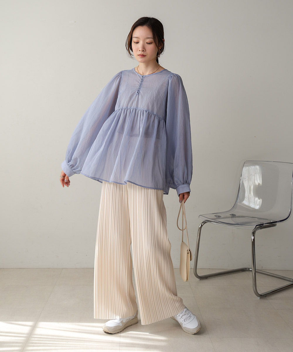 2way sleeve volume ribbon blouse