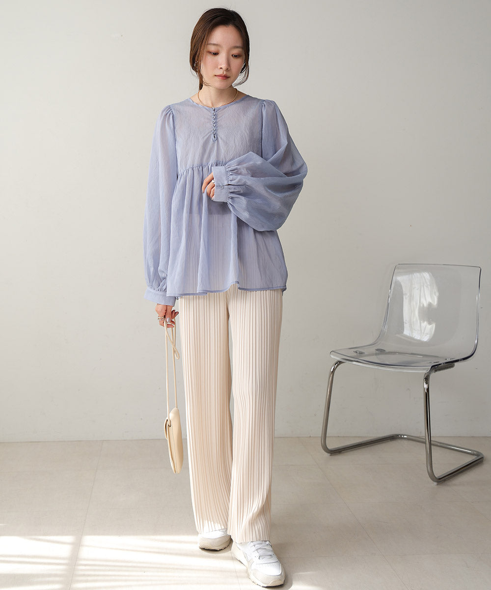 2way sleeve volume ribbon blouse