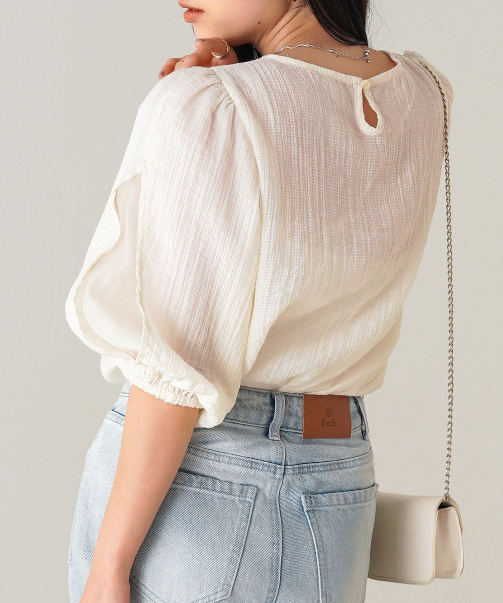 BLOUSE WITH VOLUME SHEER SLEEVES
