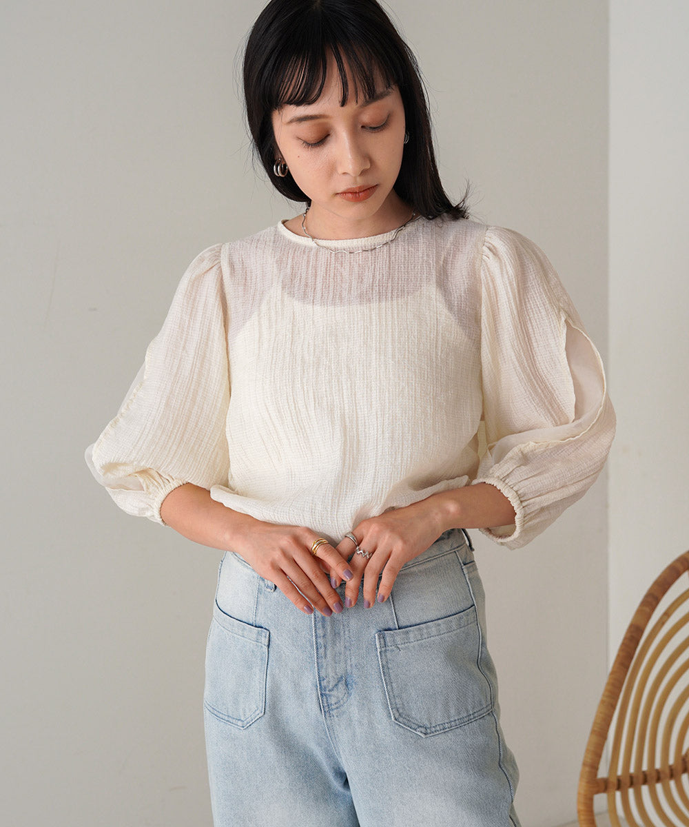 BLOUSE WITH VOLUME SHEER SLEEVES