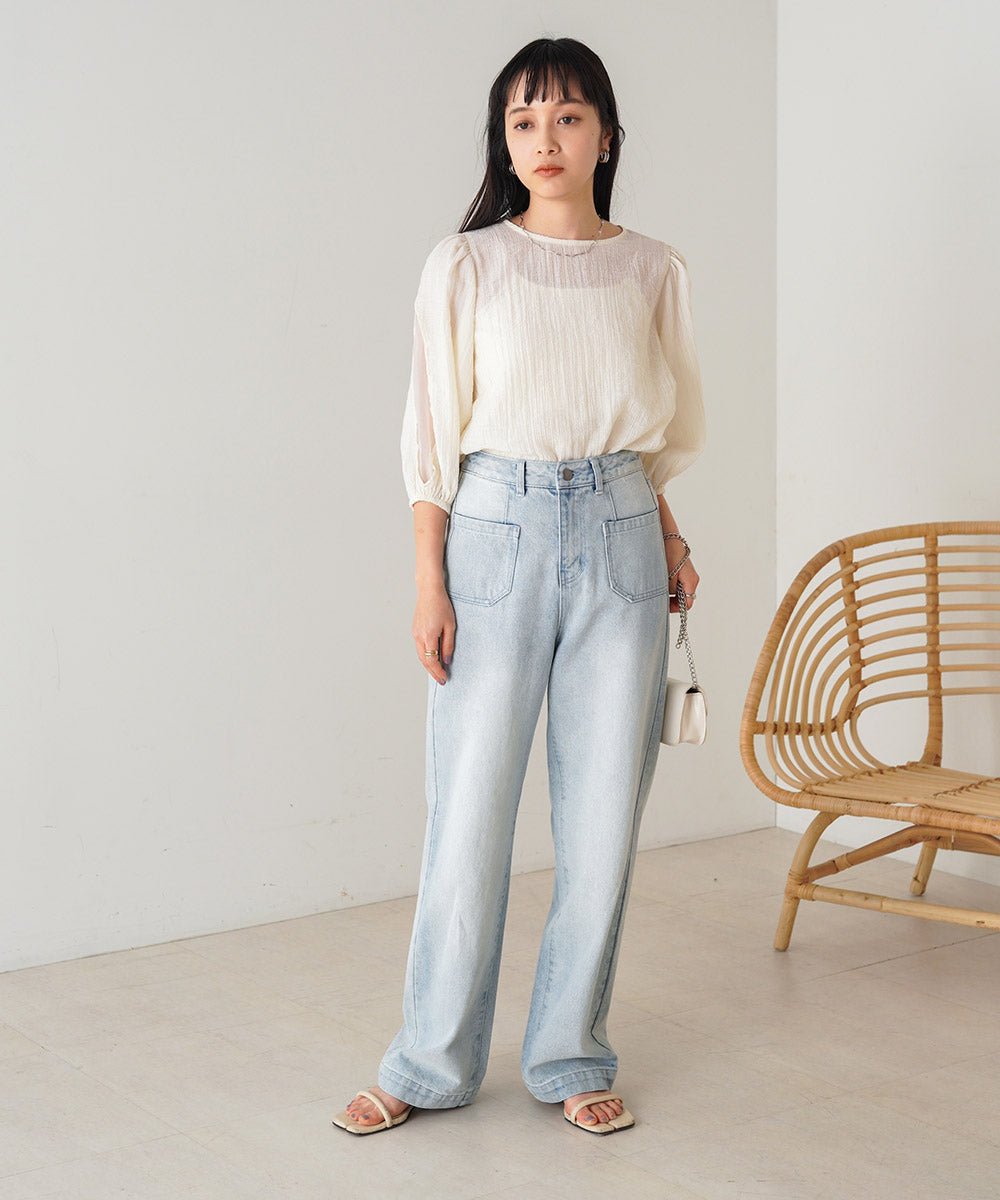 BLOUSE WITH VOLUME SHEER SLEEVES