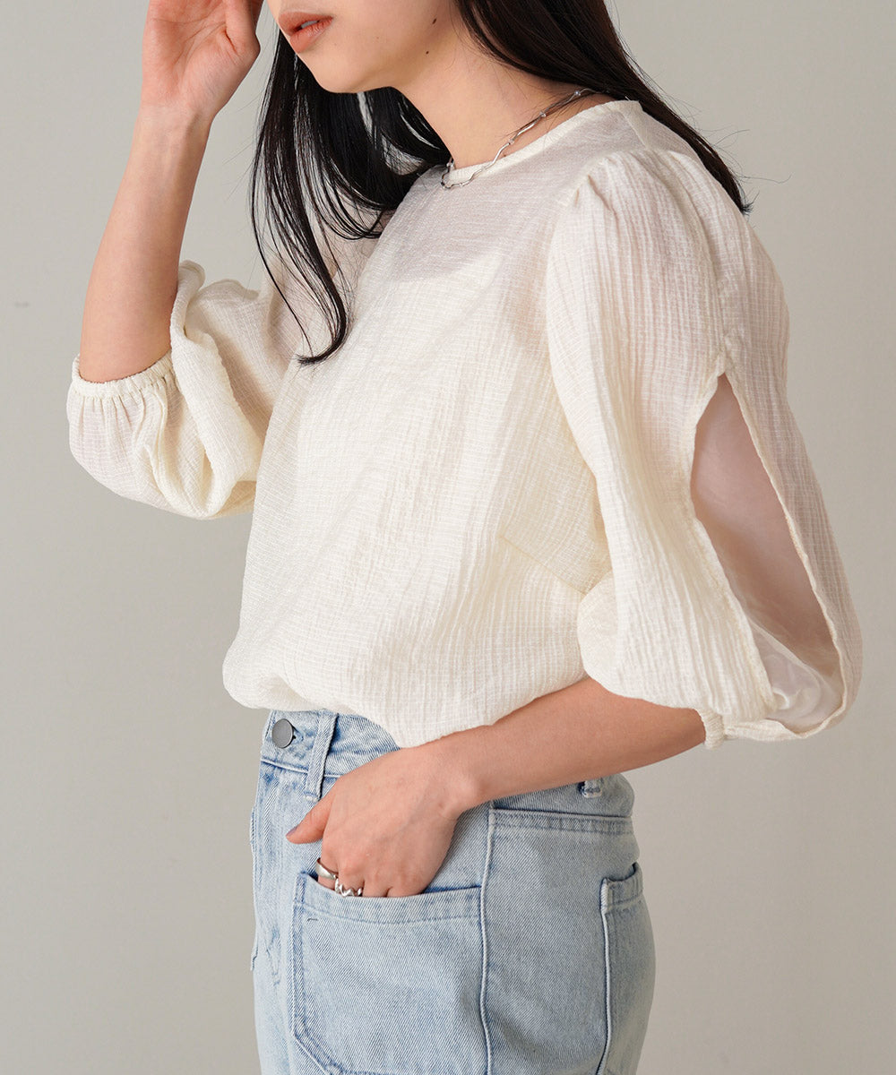 BLOUSE WITH VOLUME SHEER SLEEVES