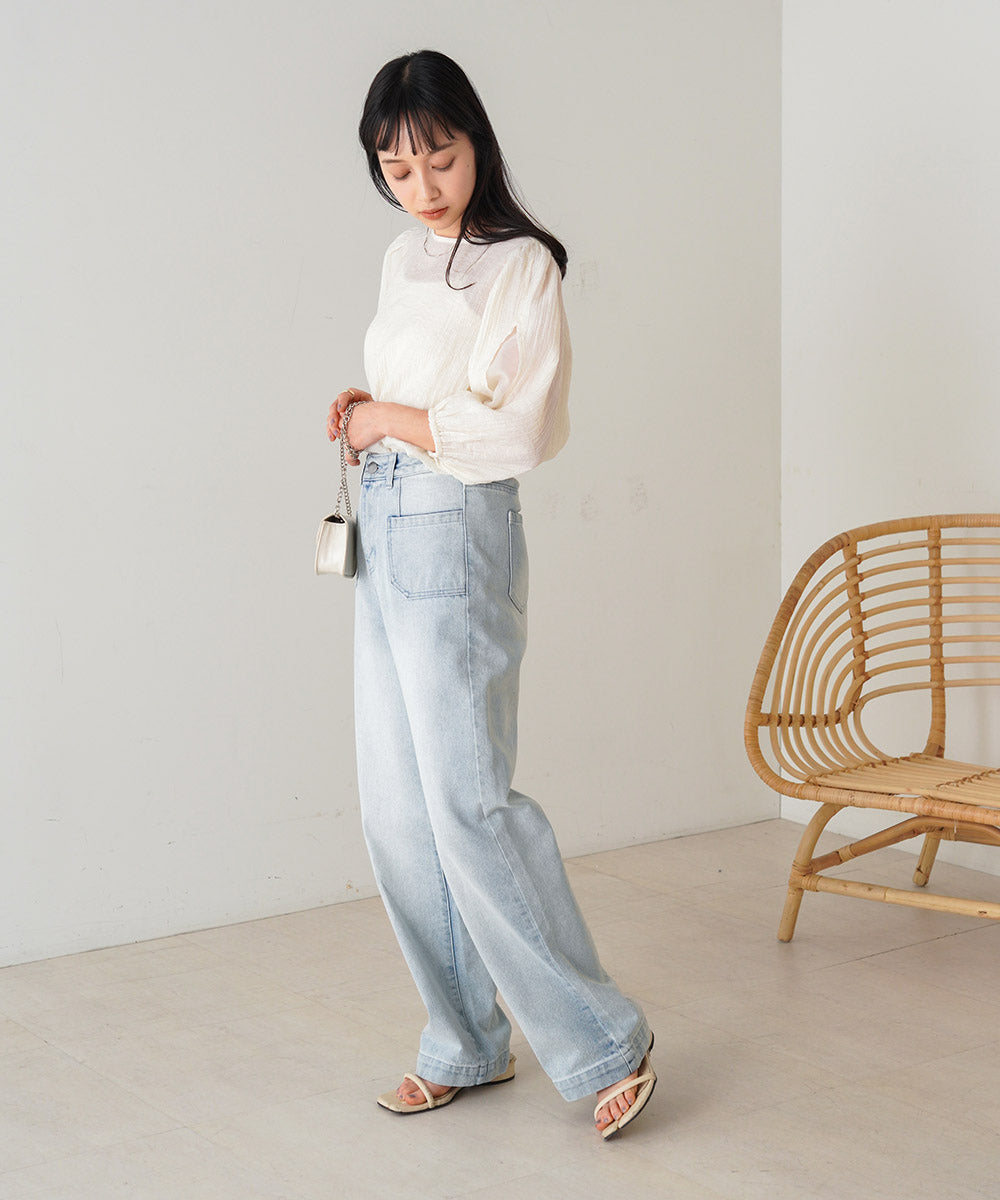 BLOUSE WITH VOLUME SHEER SLEEVES