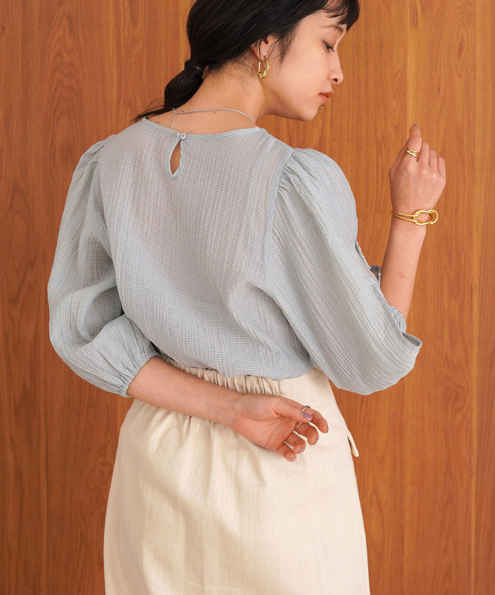 BLOUSE WITH VOLUME SHEER SLEEVES