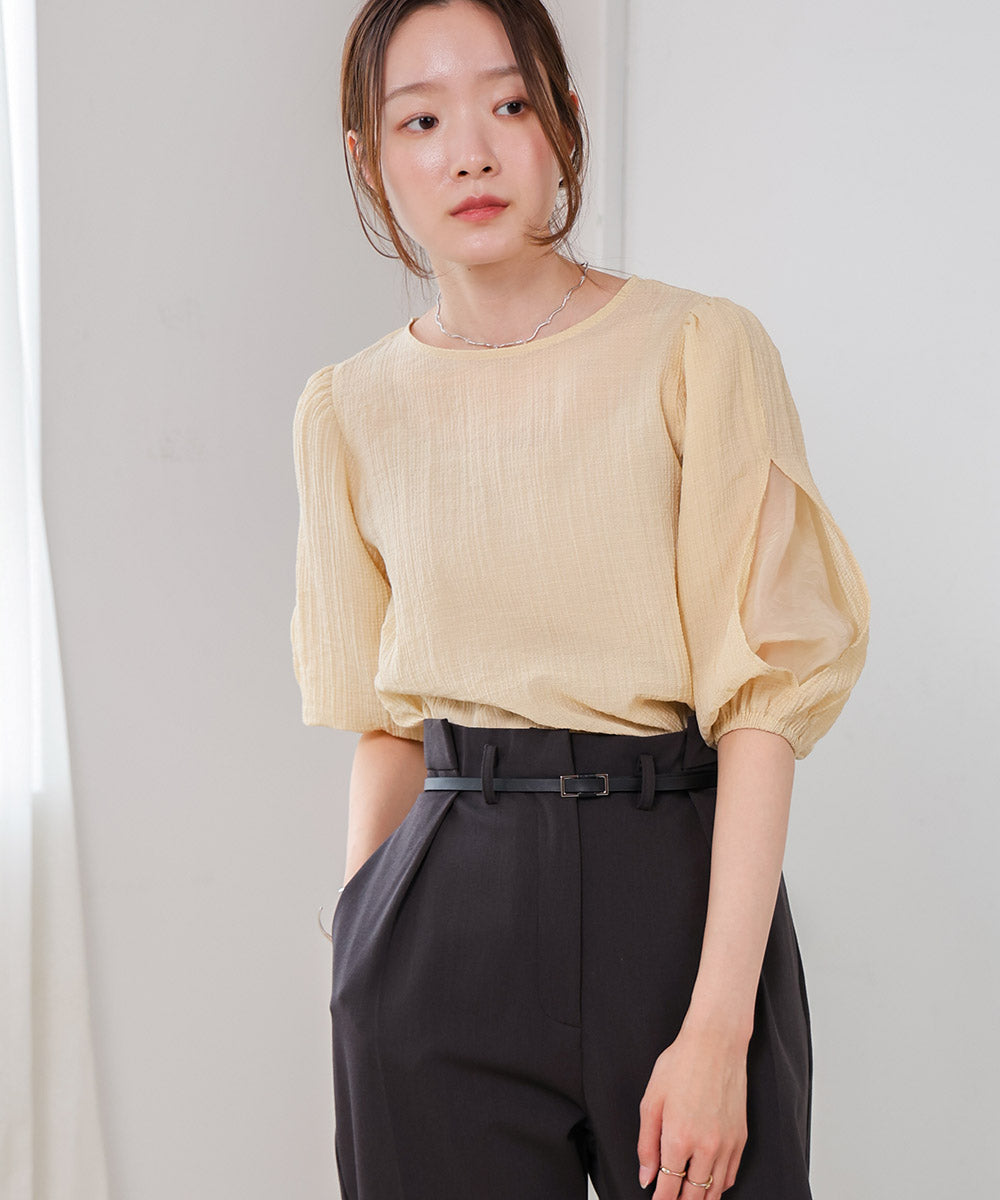 BLOUSE WITH VOLUME SHEER SLEEVES