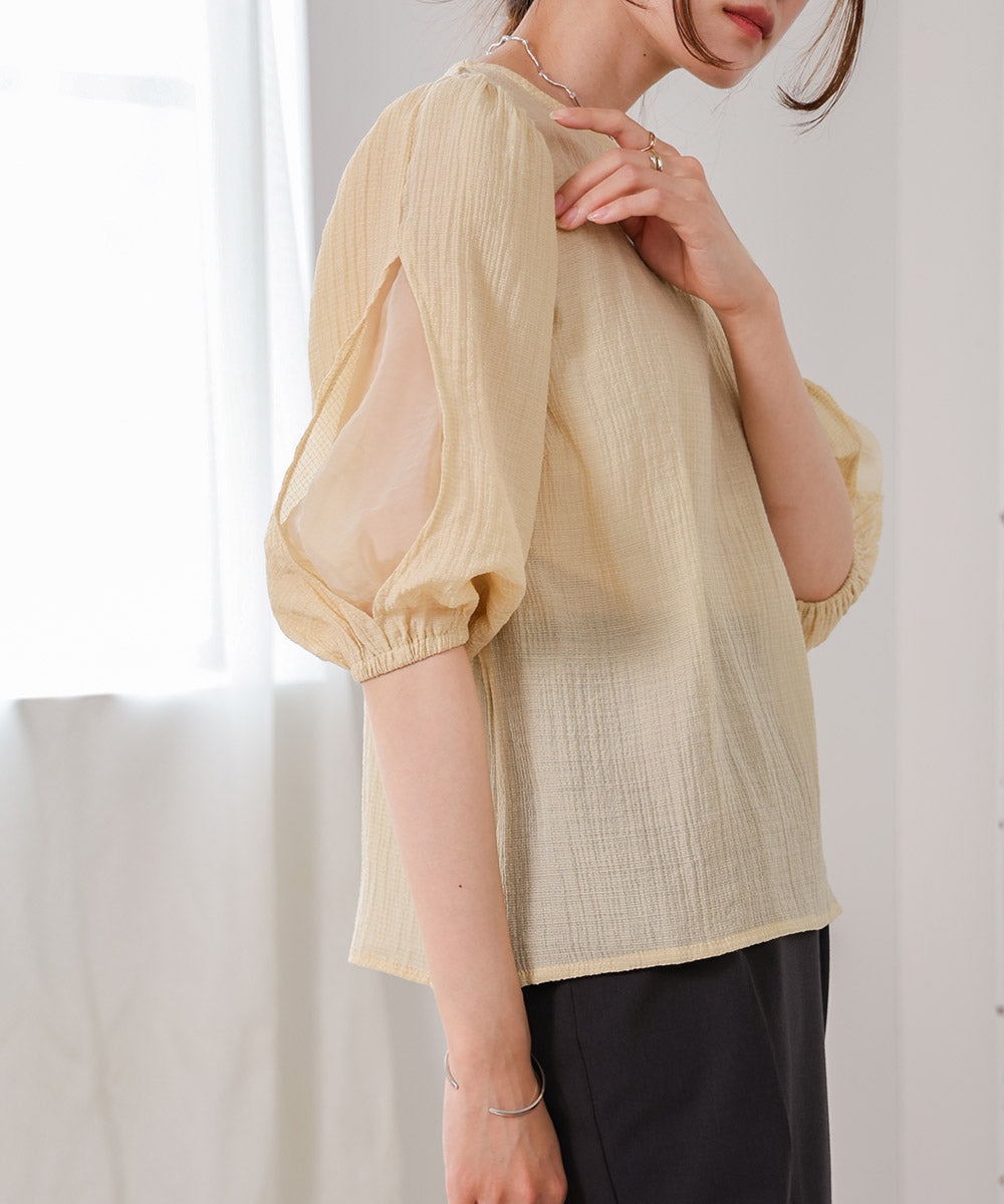 BLOUSE WITH VOLUME SHEER SLEEVES